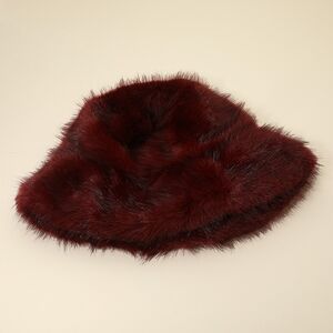 Burgundy Fur Bucket Hat Winter Statement Style Trendy Fuzzy Cute Trendy Red